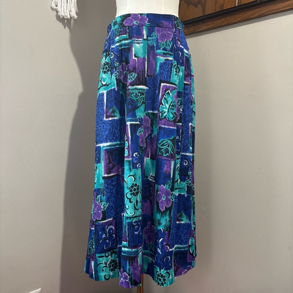 80s Vintage Colorful Floral Midi Skirt Size Medium Jessica Scott